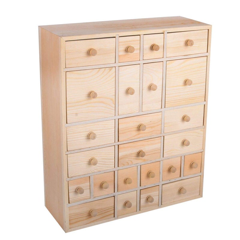 Vencer Wooden Countdown to Christmas Advent Calendar Storage Organizer with 24 Drawers,Jewelry Box,Desktop Organizer,DIY Unfinished Wood,Measures 14in x 12in x 4.3in,VYO-021 - Image 1